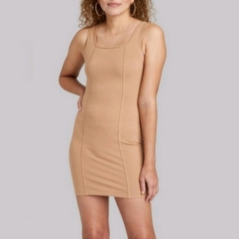 Wild Fable Sleeveless Seamed Mini Bodycon dress Camel Size M
